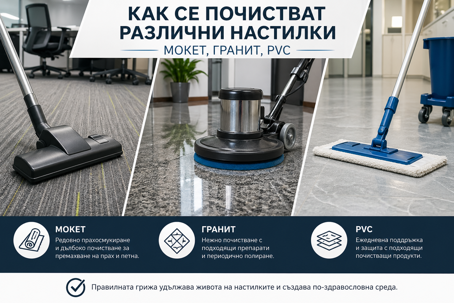 Пълно ръководство за почистване на мокет, гранит и PVC настилки
